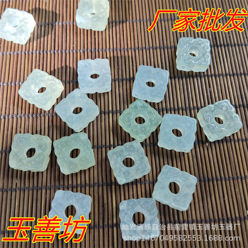 岫玉仿古件玉琮手工饰品配件天然玉石雕刻方牌小礼品厂家批发直播