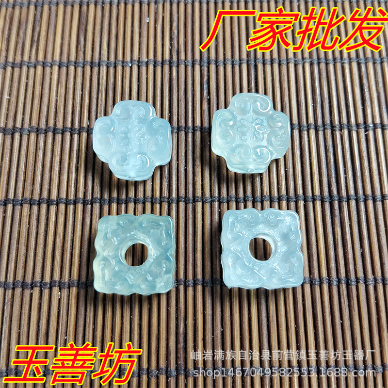 岫玉仿古件玉琮手工饰品配件天然玉石雕刻方牌小礼品厂家批发直播